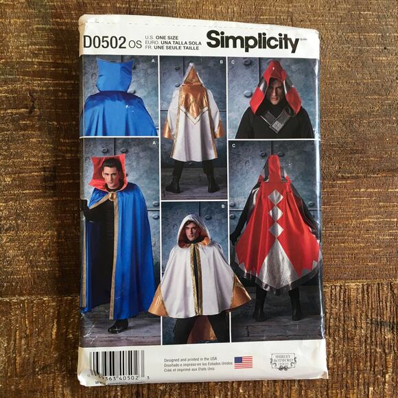 Simplicity Sewing Pattern D0502 Assassin's Creed Hood Cloak Cape One Size UNCUT - Picture 1 of 2